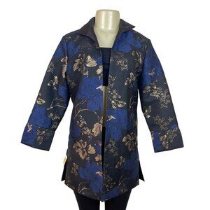 Grace Chuang Womens Blue & Gold Floral Brocade Blazer Size S - New